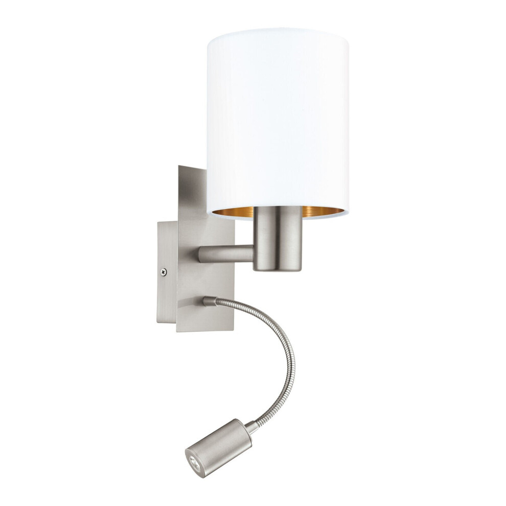 Wall Light Satin Nickel Shade White Copper Fabric Bulb E27 LED 1x40W 1x3.5W