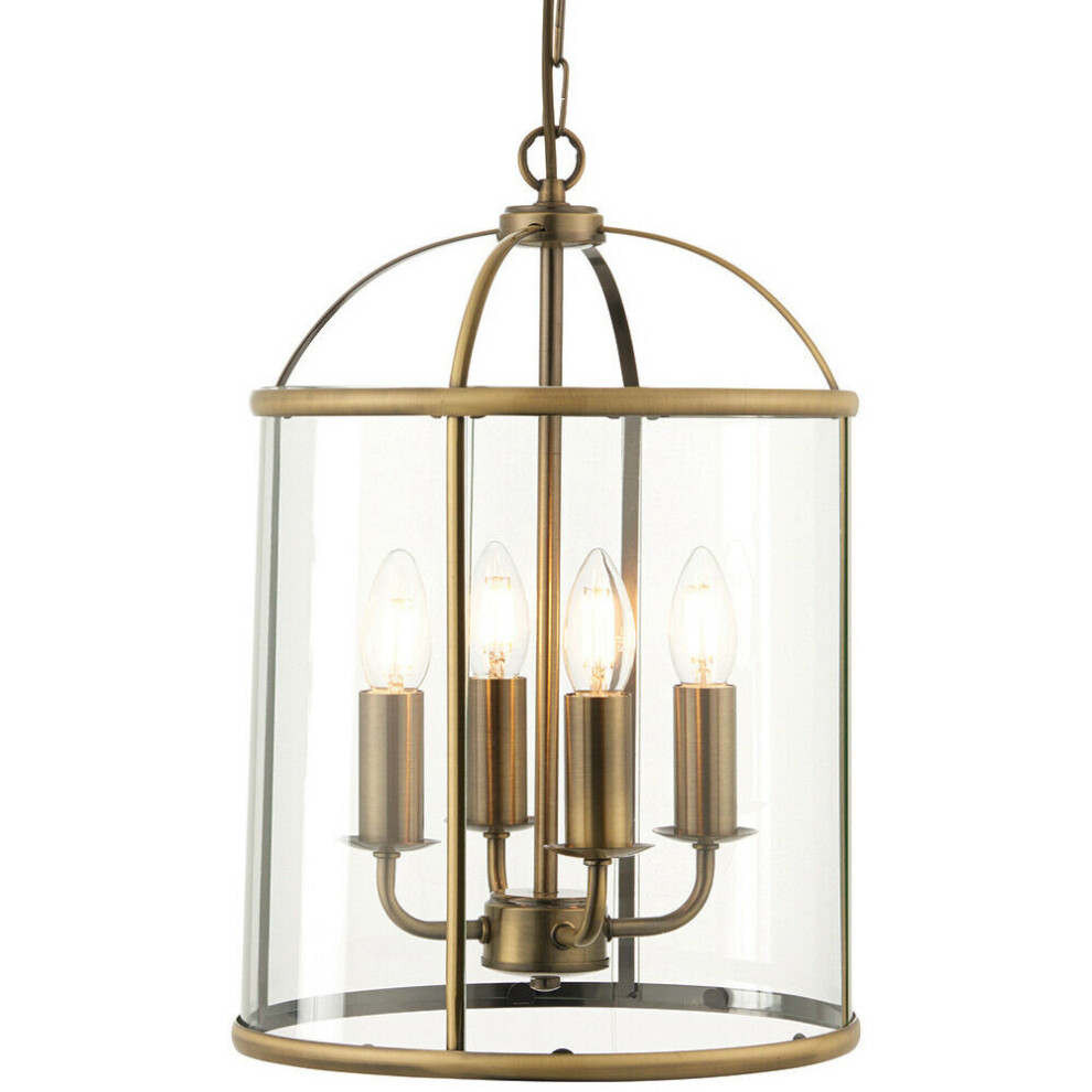 Loops 4 Hanging Ceiling Pendant Brass & Glass Lantern Shade Lamp Bulb Holder Light