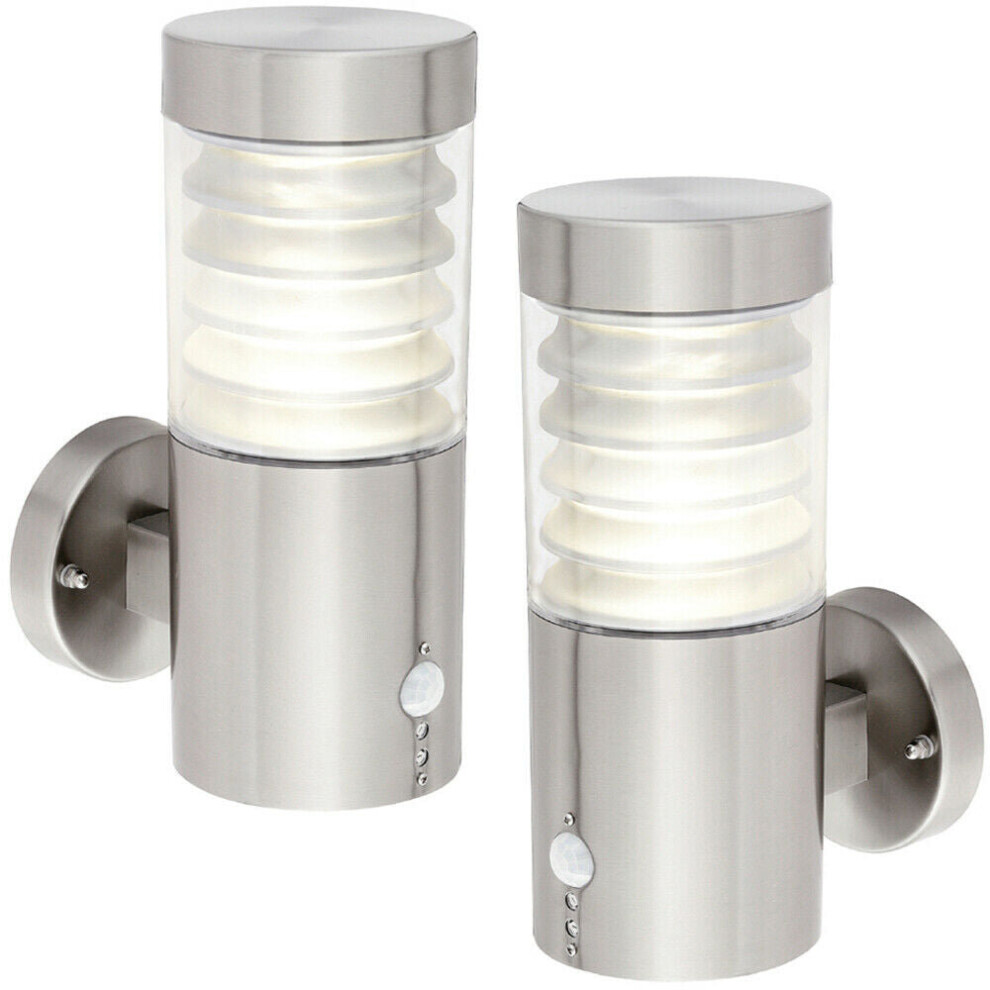 Loops 2 Pack Ip44 Outdoor Led Brushed Steel Spiralled Outdoor Pir Wall Lamp Light