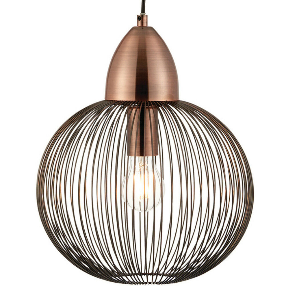 Loops Hanging Ceiling Pendant Antique Copper Wire Round Shade Modern Lamp Bulb Light