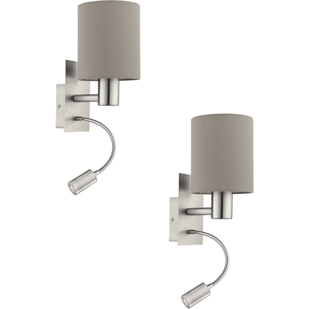 Loops 2 Pack Wall Light Colour Satin Nickel Shade Taupe Fabric E27 Led 1X40w 1X3.5w