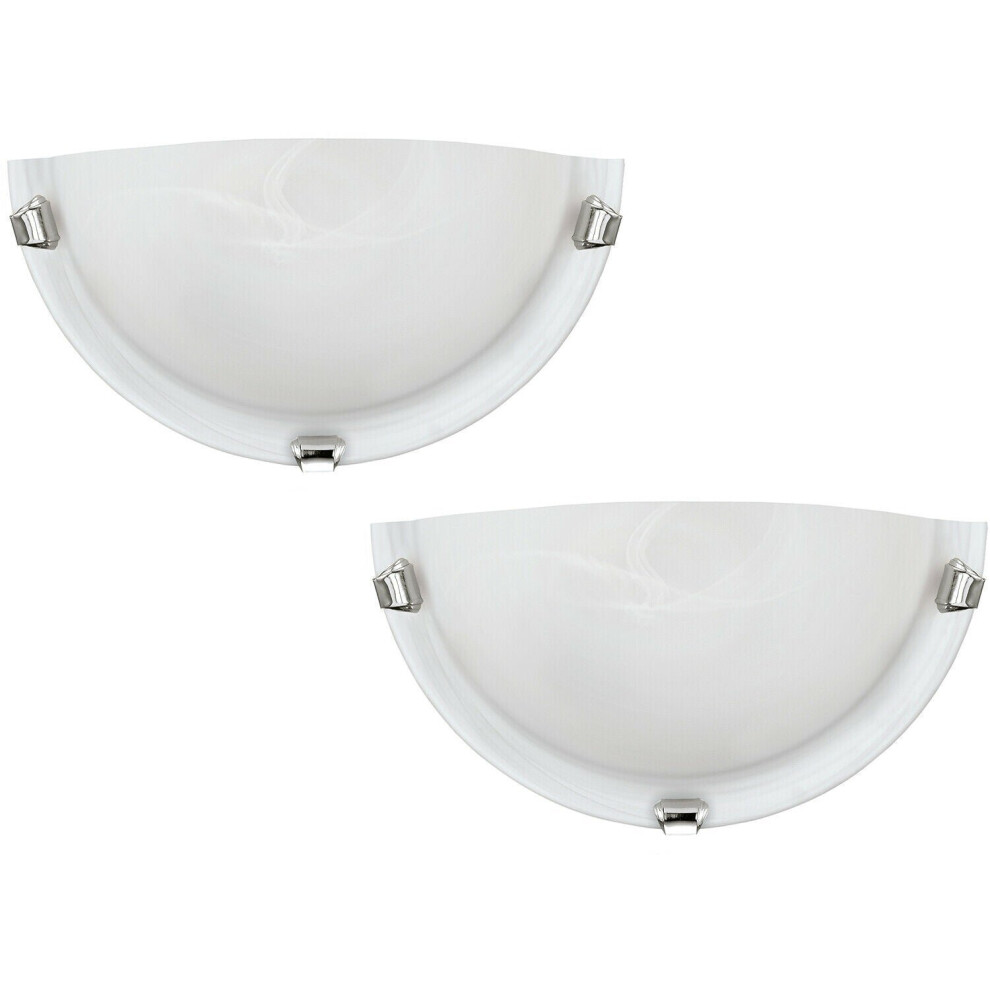 Loops 2 Pack Wall Light Colour Chrome Plated Shade White Glass Alabaster E27 1X60w
