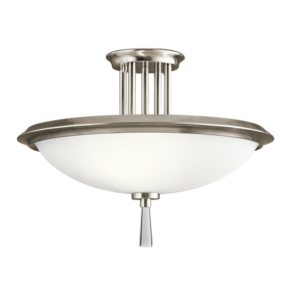 Loops 3 Bulb Semi Flush Light Opaque Glass Crystal Accent Classic Pewter Led E27 60W