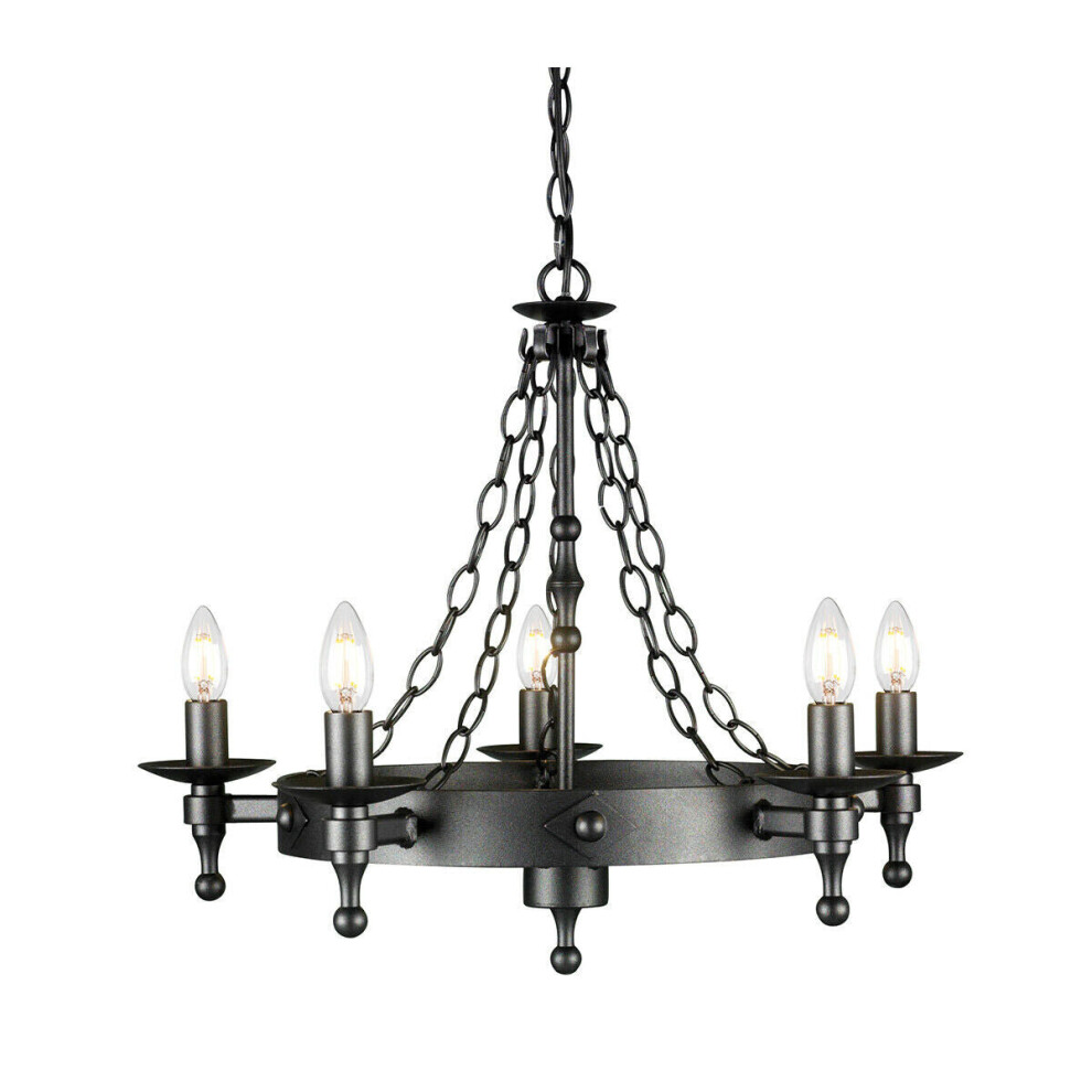 Loops 5 Bulb Chandelier Wrought Iron Style Chain Graphite Finish Led E14 60W Black