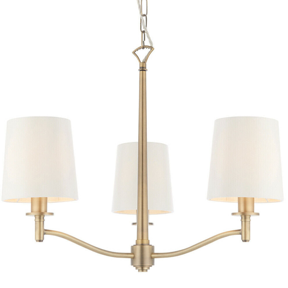 Loops Multi Ceiling Pendant 3 Bulb Antique Brass & Chandelier Lamp Shade Light/White