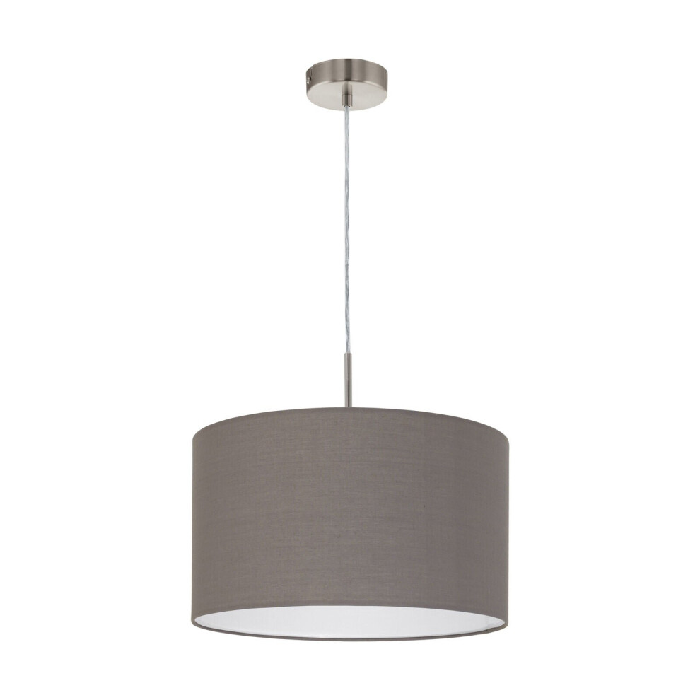 Pendant Light Colour Satin Nickel Shade Anthracite Brown Fabric Bulb E27 1x60W