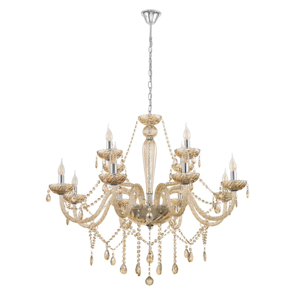 Pendant Light Colour Chrome Shade Cognac Coloured Glass Bulb E14 12x40W