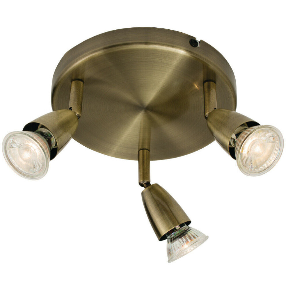 Loops Led Adjustable Ceiling Spotlight Antique Brass Triple Gu10 Dimmable Downlight