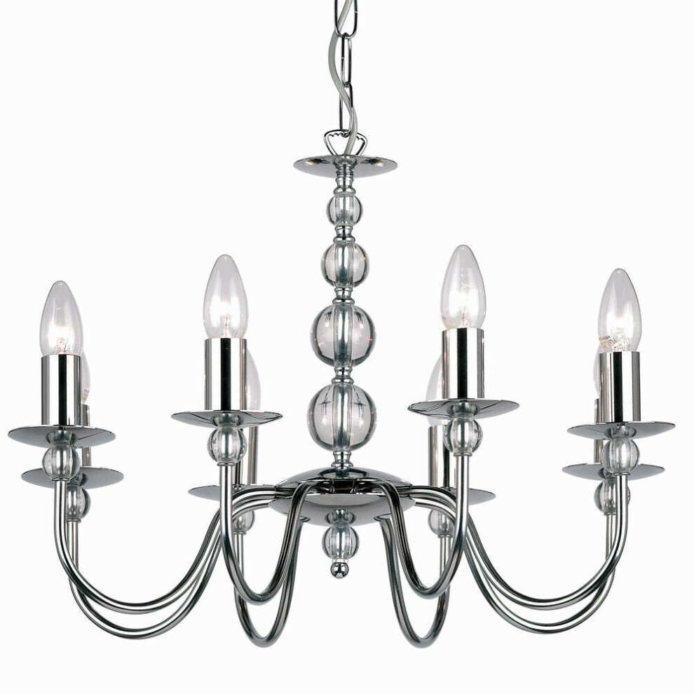 Hanging Flush Ceiling Pendant 8 Light CHROME & GLASS Chandelier Multi Lamp Bulb