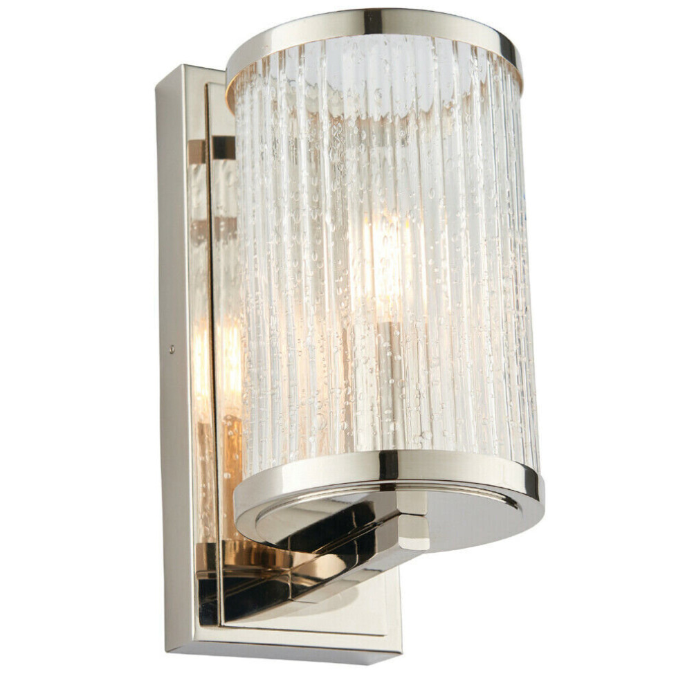 Loops Dimmable Led Wall Nickel & Ribbed Bubble Glass Shade Hanging Lamp Fitting Light