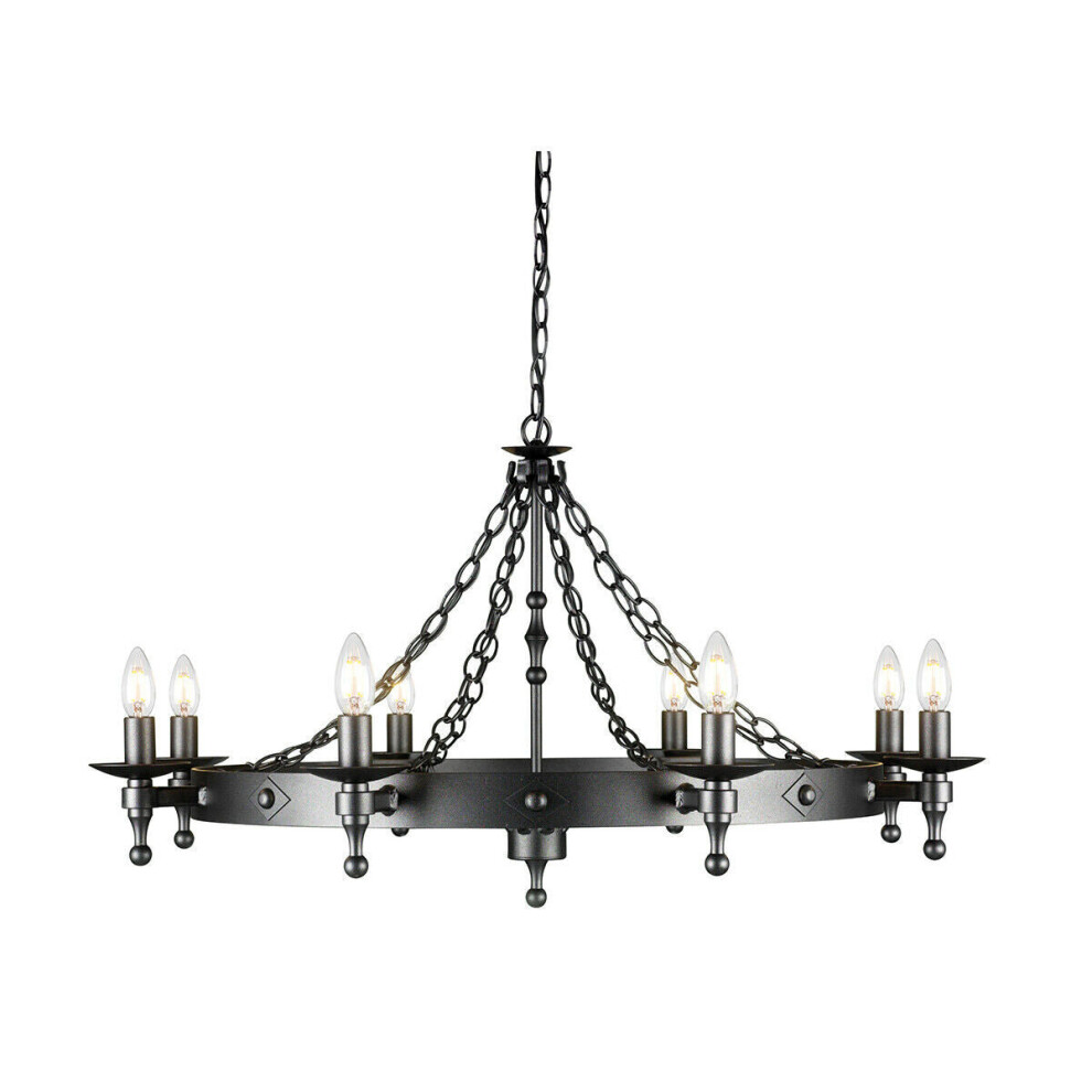 Loops 8 Bulb Chandelier Wrought Iron Style Chain Graphite Finish Led E14 60W Black