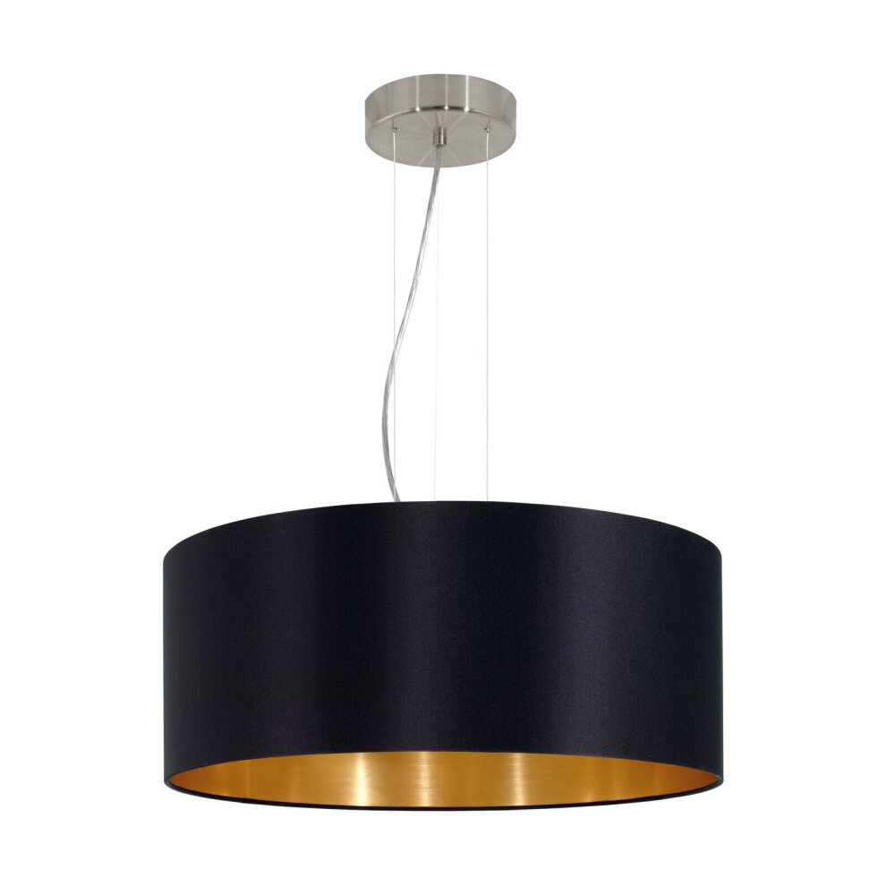 Pendant Light Colour Satin Nickel Steel Shade Black Gold Fabric Bulb E27 3x60W