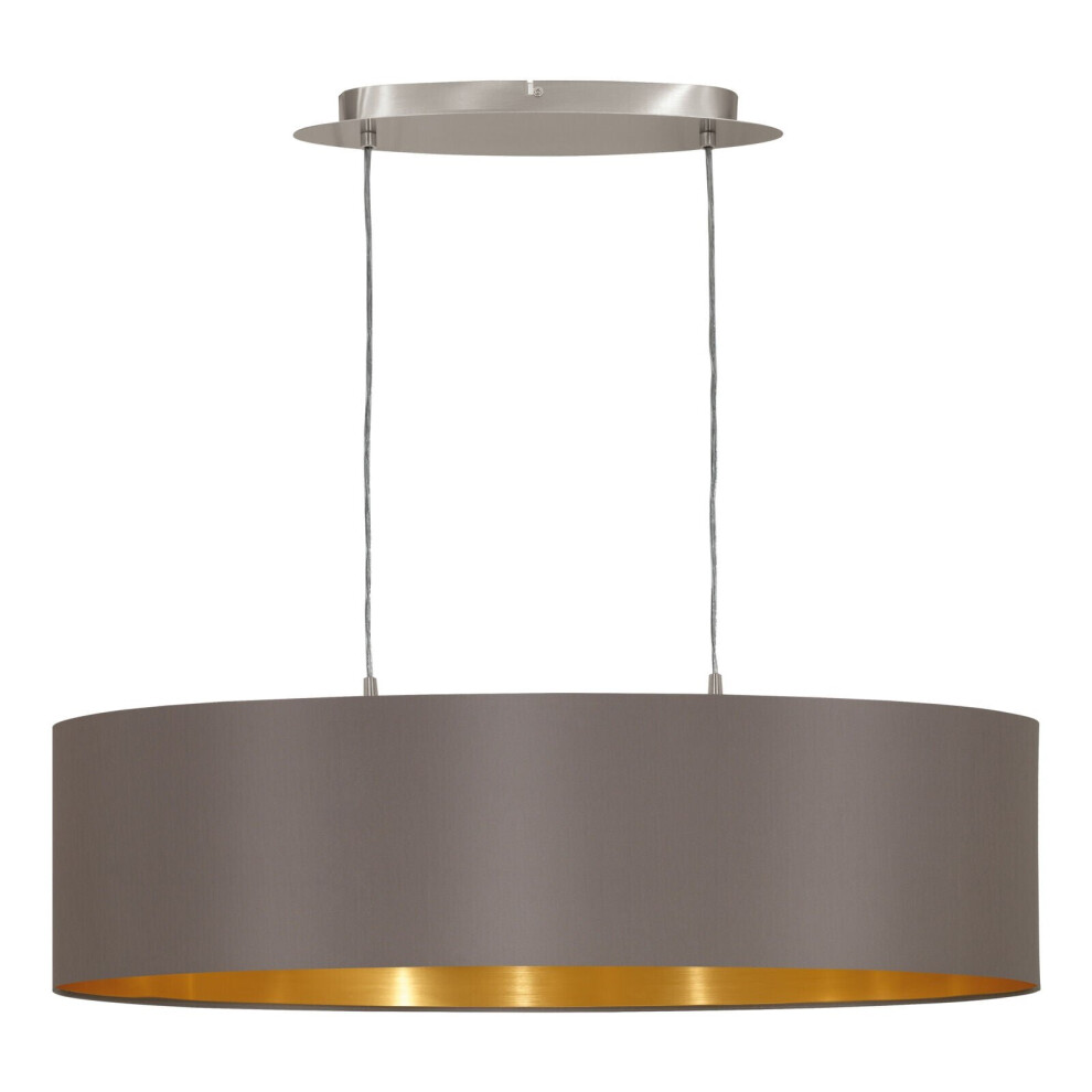 Loops Pendant Ceiling Colour Satin Nickel Shade Cappuccino Fabric E27 2X60w Light/Gold