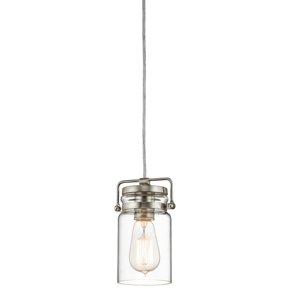 Loops 1 Bulb Ceiling Pendant Fitting Brushed Nickel Led E27 60W Bulb Light