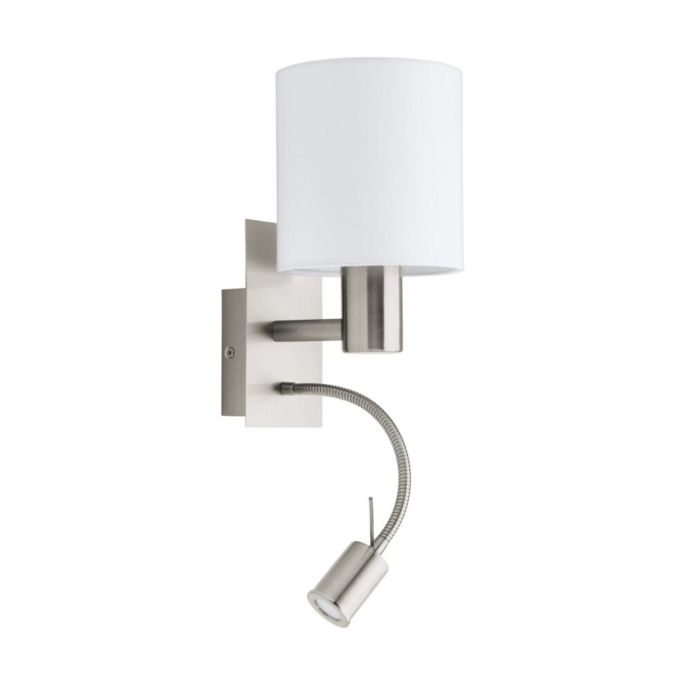 Loops Wall Colour Satin Nickel Shade Fabric Bulb E27 Led 1X40w 1X3.5w Light/White