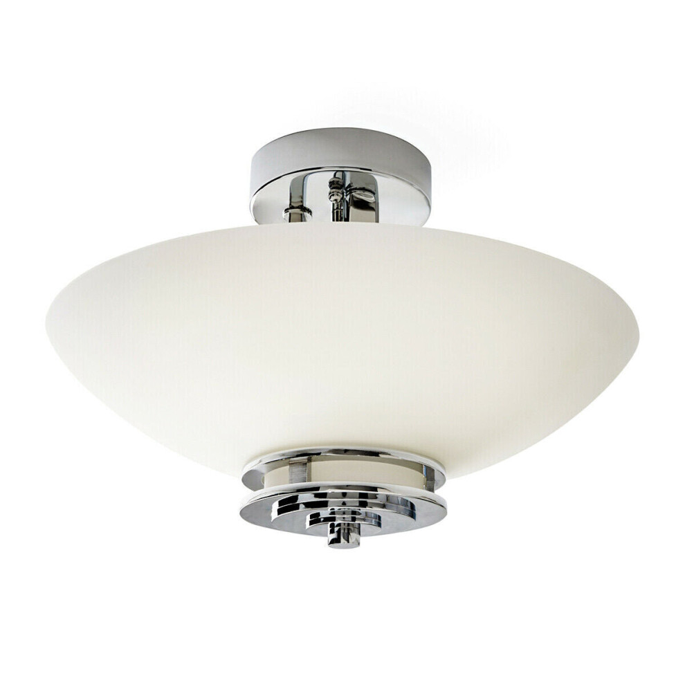 Loops Ip44 3 Bulb Semi Flush Satin Edged Cased Glass Shade Chrome Led G9 3.5W Light