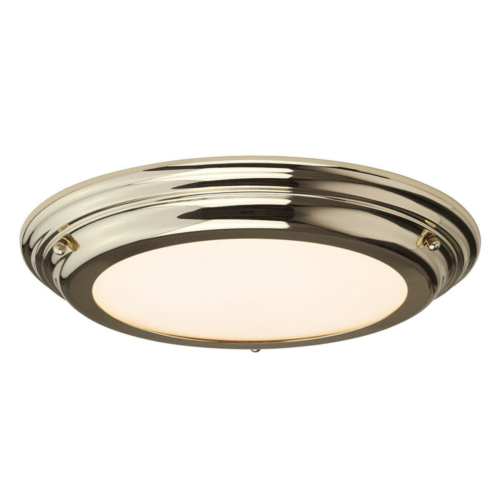 Loops 1 Bulb Flush Light Low Ceiling Highly Polished Brass Finish Led 25W Bulb