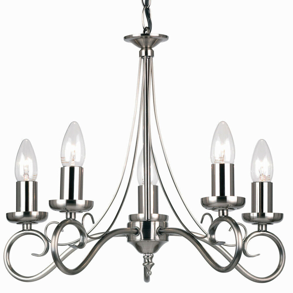 Loops Hanging Flush Ceiling Pendant 5 Antique Chandelier Lamp Bulb Holder Light/Silver
