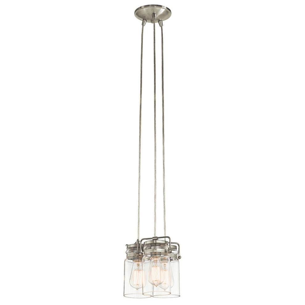 Loops 3 Bulb Ceiling Pendant Light Fitting Brushed Nickel Led E27 60W Bulb