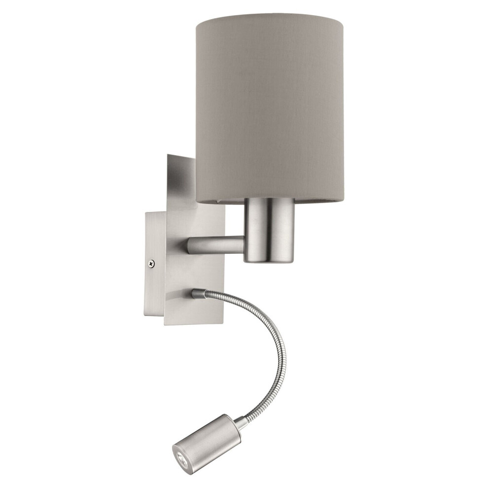 Loops Wall Colour Satin Nickel Shade Taupe Fabric Bulb E27 Led 1X40w 1X3.5w Light