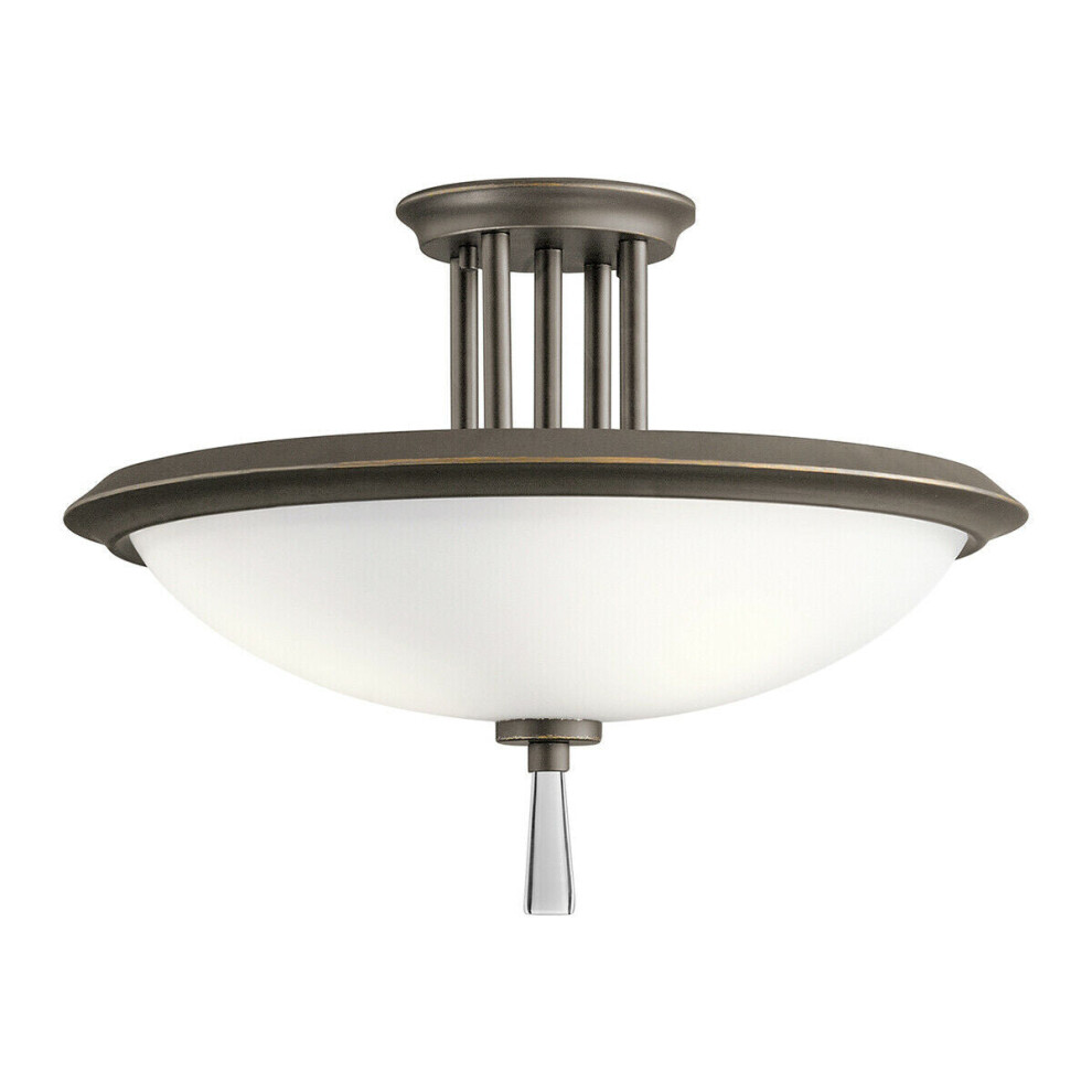 Loops 3 Bulb Semi Flush Light Opaque Glass Crystal Accent Olde Bronze Led E27 60W