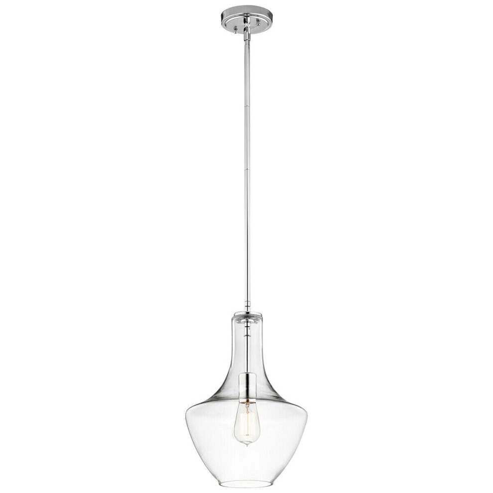 1 Bulb Ceiling Pendant Light Fitting Chrome LED E27 60W Bulb