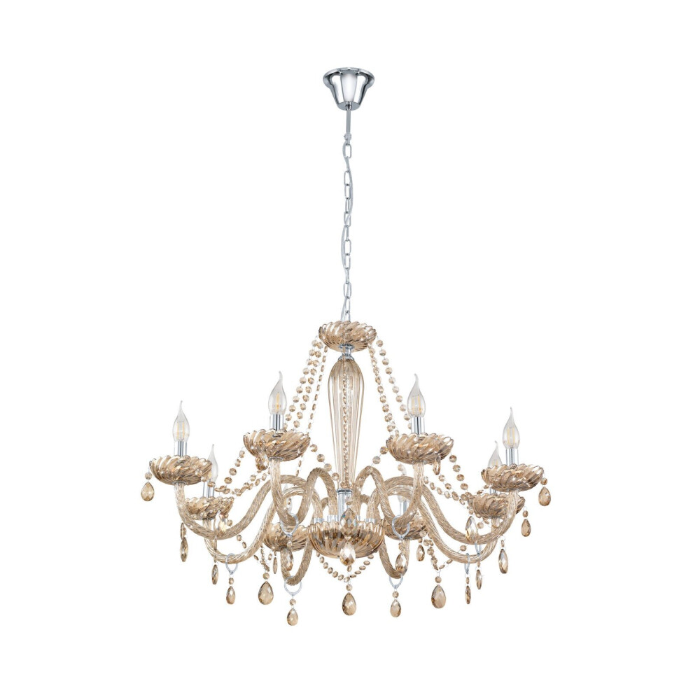 Loops Pendant Ceiling Colour Chrome Shade Cognac Coloured Glass Bulb E14 8X40w Light