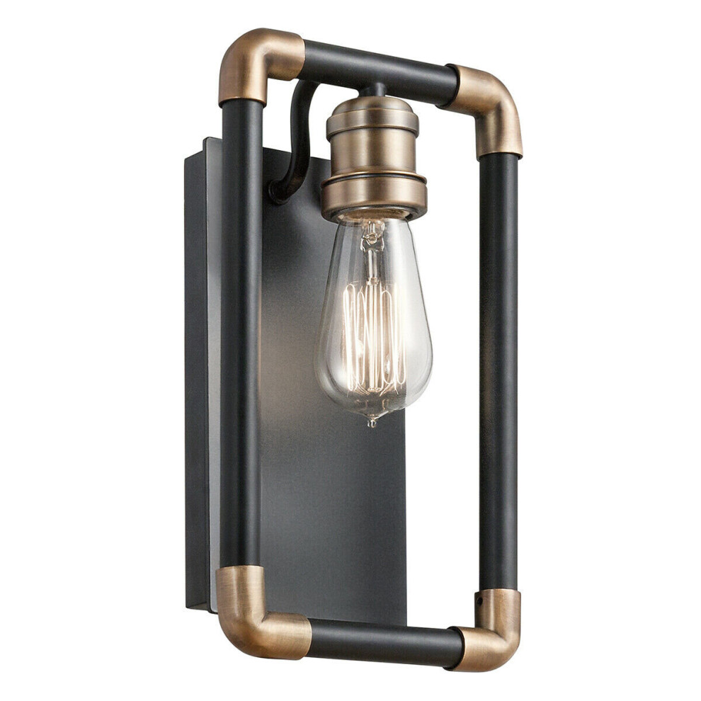 Loops Wall Sconce And Natural Brass Led E27 60W Bulb Light/Black