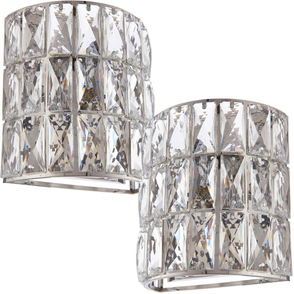 Loops 2 Pack Crystal Led Wall Light Chrome & Clear Glass Shade Pretty Dimmable Lamp