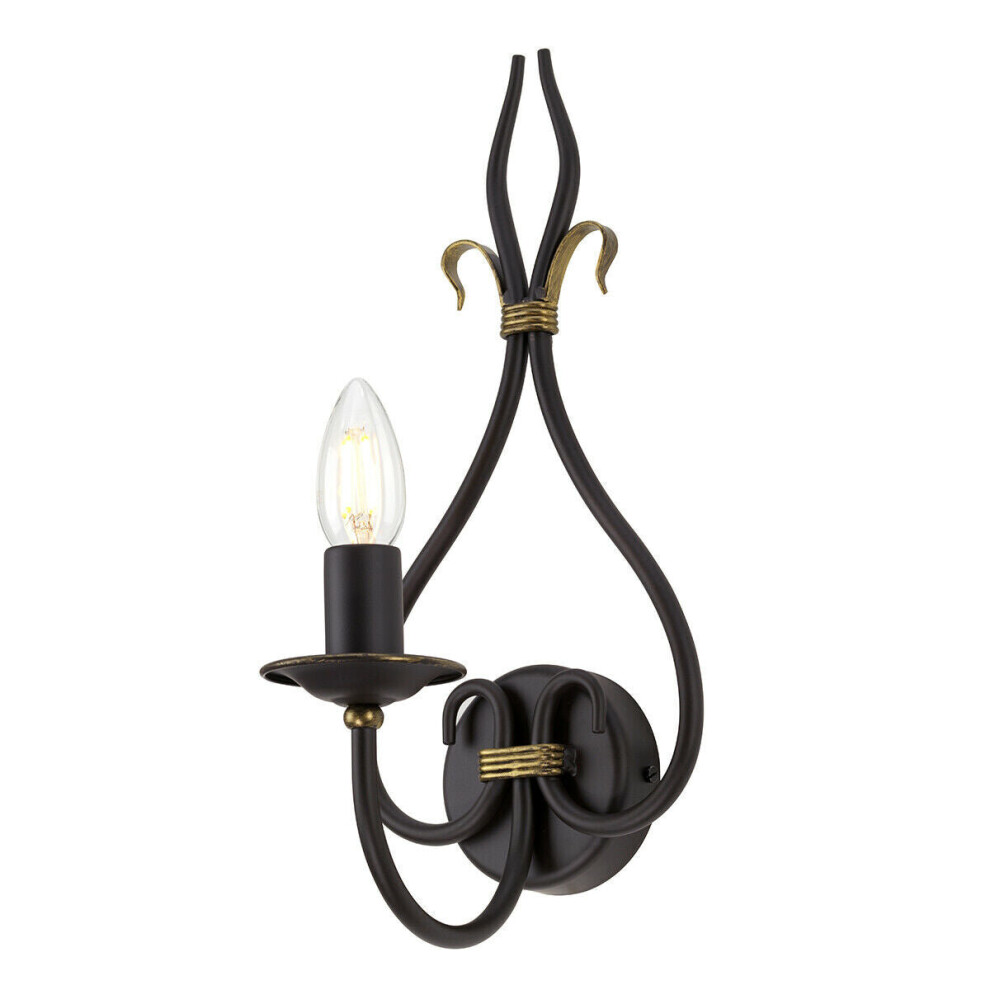 Loops Wall Light Sconce Timeless Wrought Iron Rust/Gold Led E14 60W Bulb
