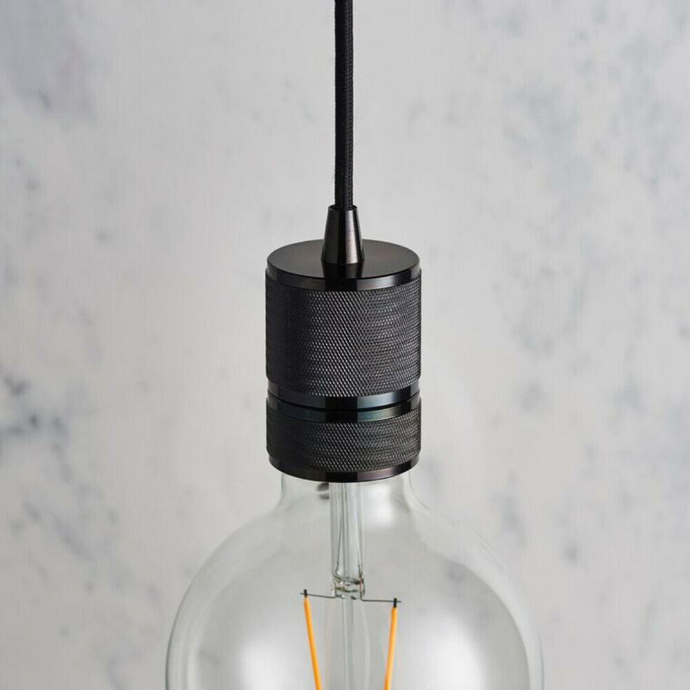 Loops Hanging Ceiling Pendant Light & Rose Kit Black Chrome Industrial Adjustable Lamp