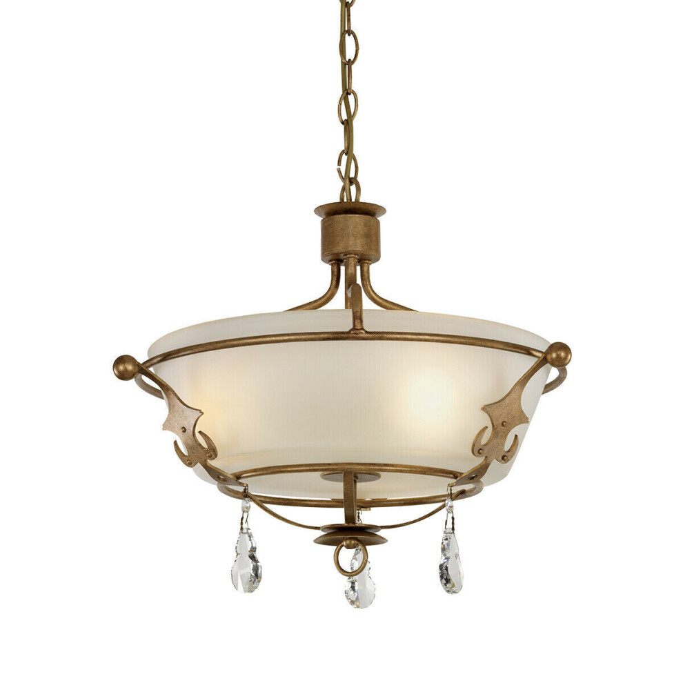 Loops 3 Bulb Semi Flush Light Metal Flourishe Crystal Droplets Gold Patina Led E14 60W