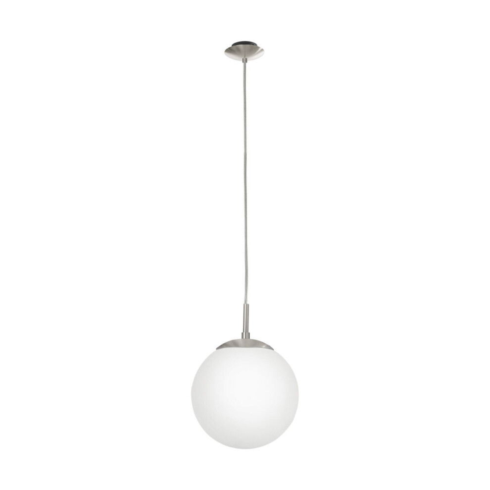 Pendant Light Colour Satin Nickel Shade White Glass Opal Matt Bulb E27 1x60W