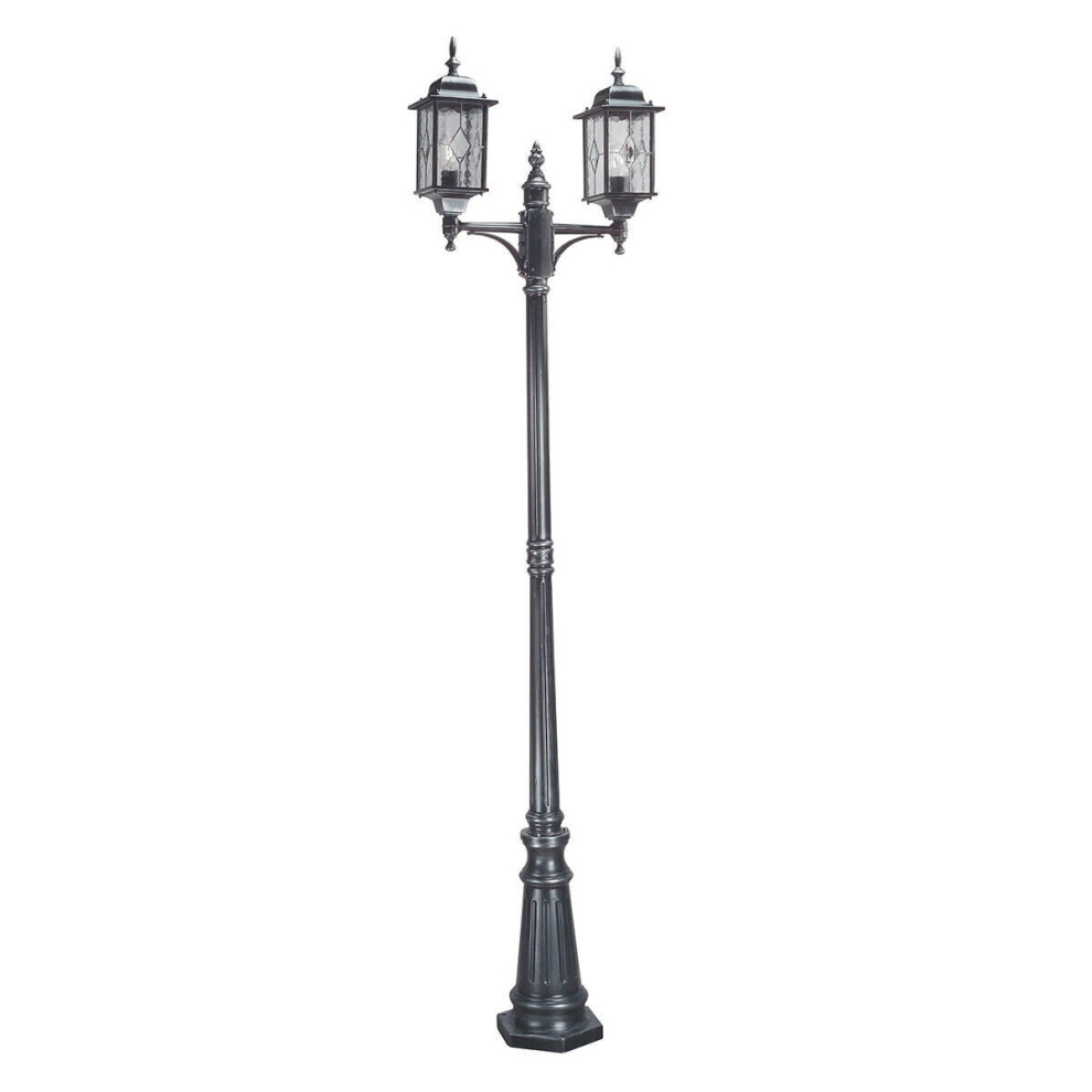 Loops Ip43 Lamp Post Leaded Glass Weatherproof Black Silver Led E27 100W
