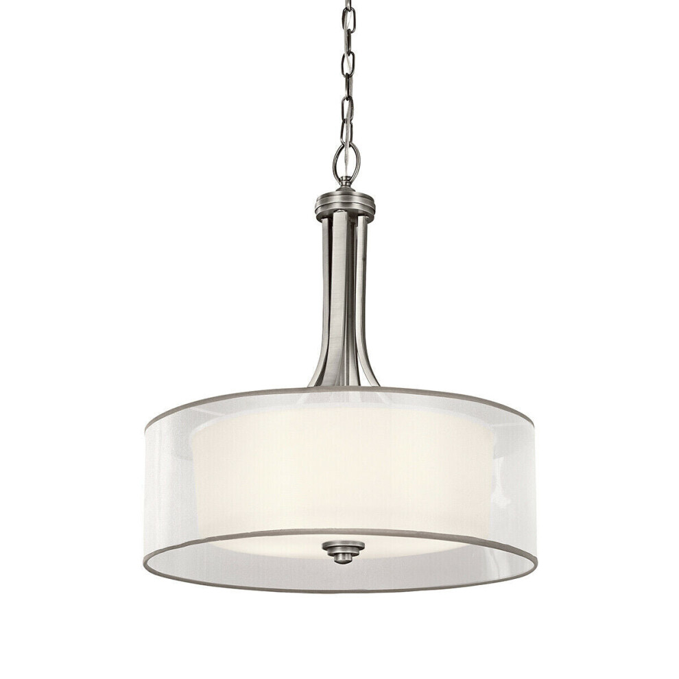 Loops Ceiling Pendant Light Fitting White Organza Shade Antique Pewter Led E27 60W