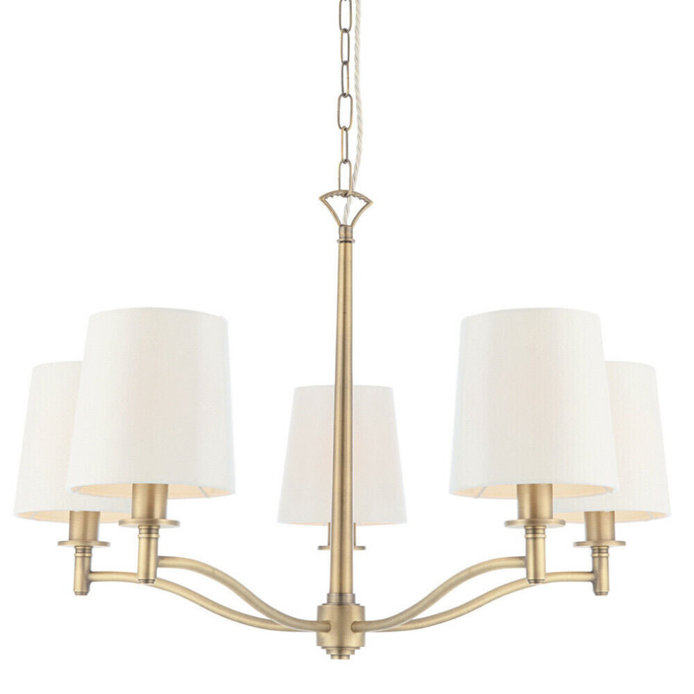 Loops Multi Ceiling Pendant 5 Bulb Antique Brass & Chandelier Lamp Shade Light/White