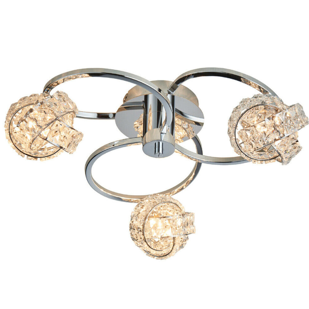 Loops Semi Flush Ceiling Chrome & Crystal Knott 3 Lamp Hanging Feature Pendant Light