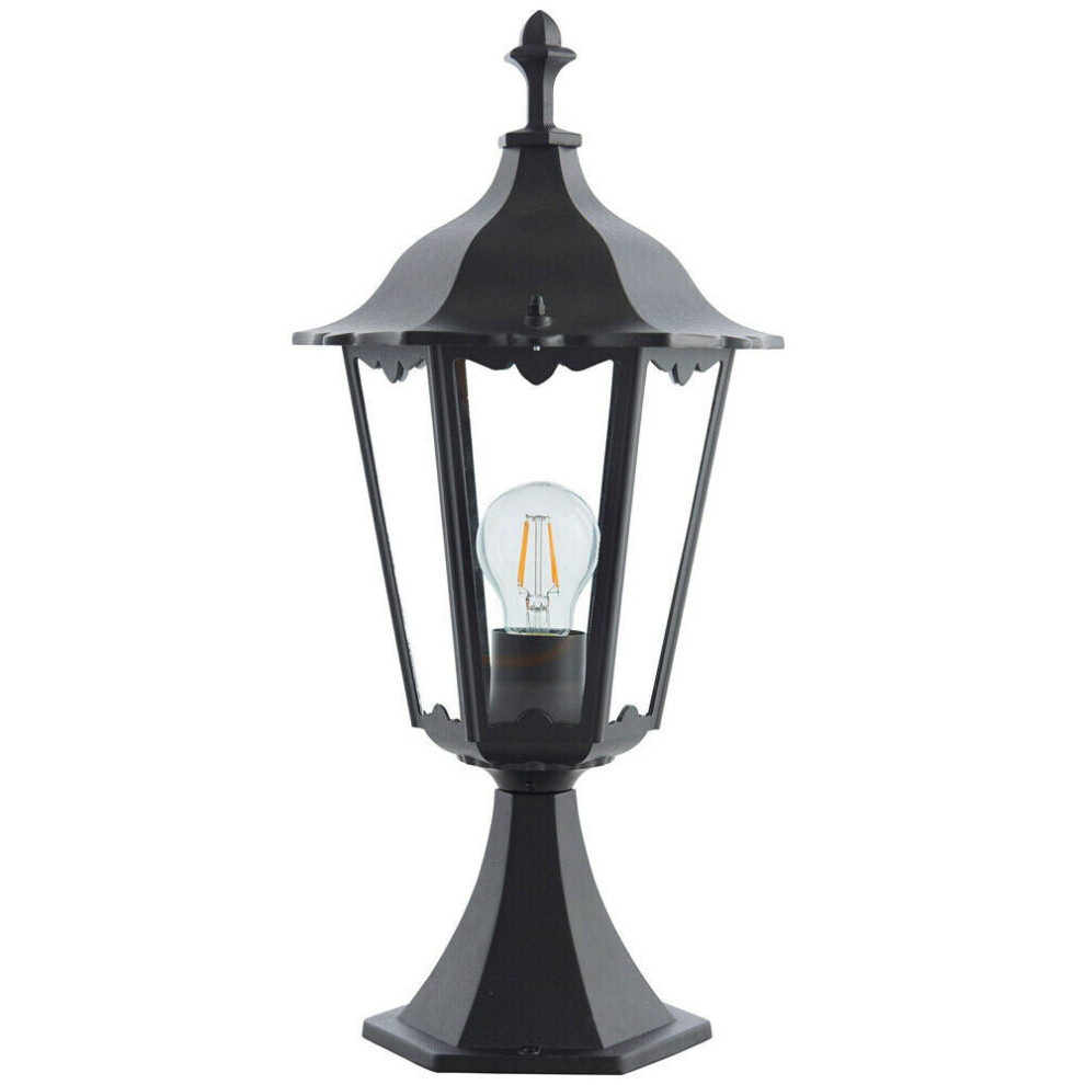 Outdoor Post Lantern Light Matt Black & Clear Glass Garden Wall Porch Lamp LED