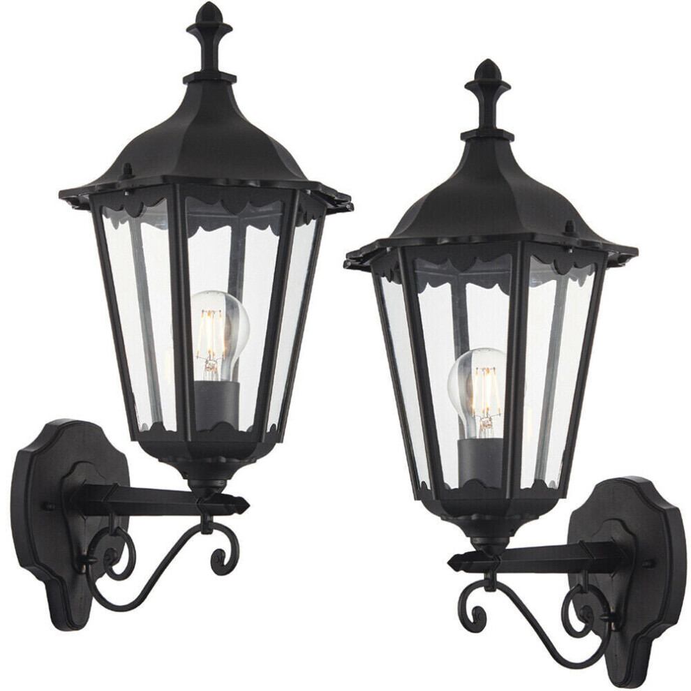 Loops 2 Pack Ip44 Outdoor Wall Matt & Glass Traditional Lantern Dimmable Light/Black