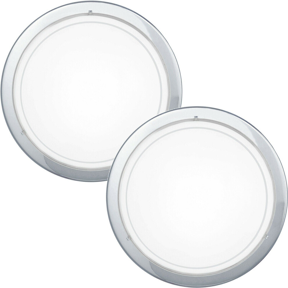 Loops 2 Pack Wall Flush Ceiling Light Chrome Shade White Clear Glass Painted E27 60W