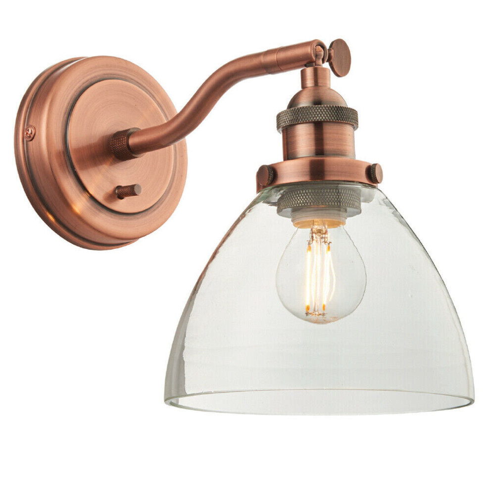 Loops Dimmable Led Wall Aged Copper & Glass Shade Adjustable Industrial Fitting Light
