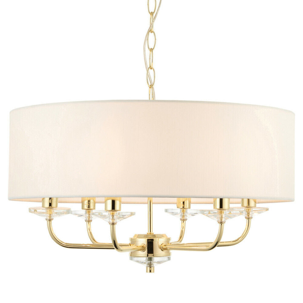 Loops Multi Ceiling Pendant 6 Bulb Brass & Chandelier Large Shade Lamp Light/White