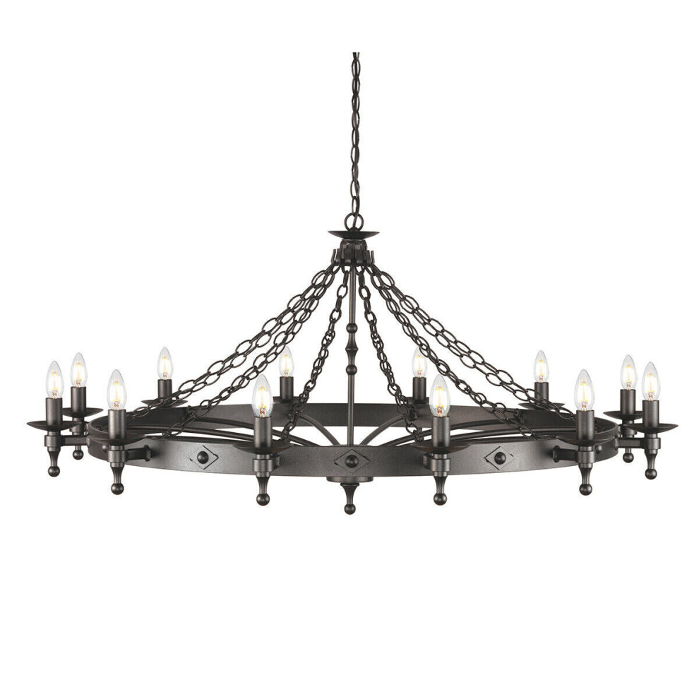 12 Bulb Chandelier 2 Tier Hand Crafted Graphite Finish Black LED E14 60W