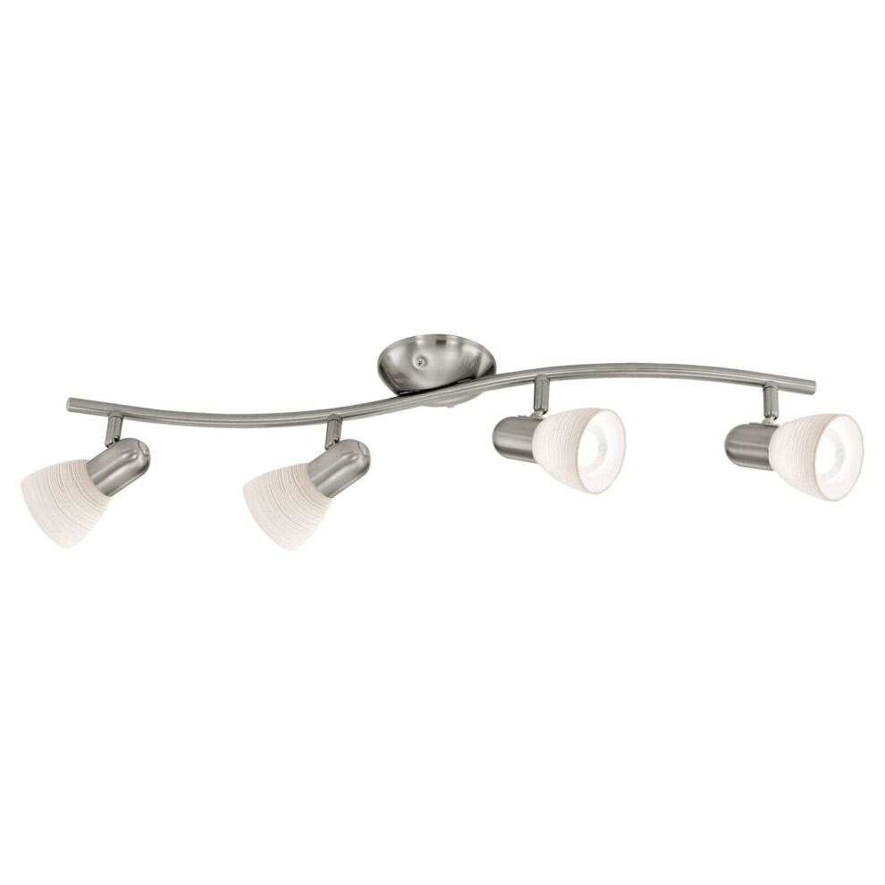 Loops Flush 4 Spot Ceiling Light Satin Nickel Shade White Glass Bulb E14 4X40w