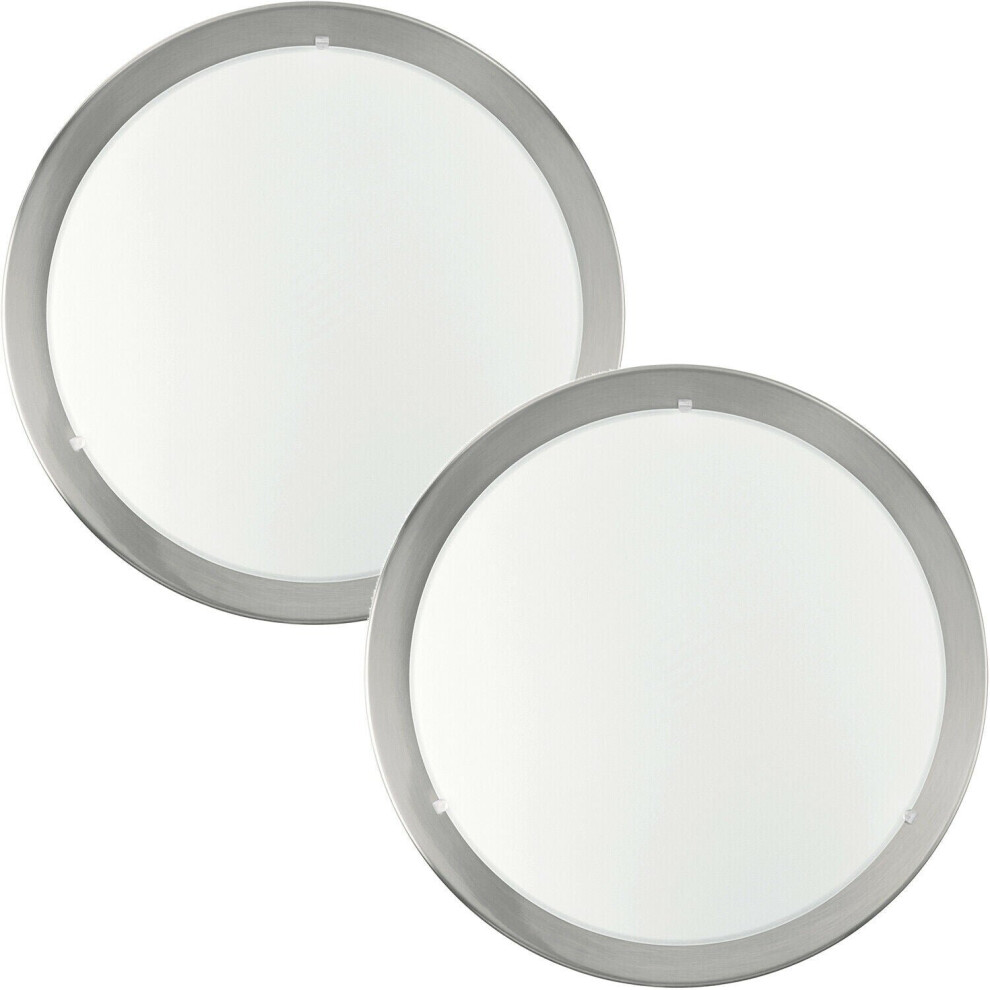 Loops 2 Pack Wall Flush Ceiling Light Satin Nickel White Clear Satin Glass E27 1X60w