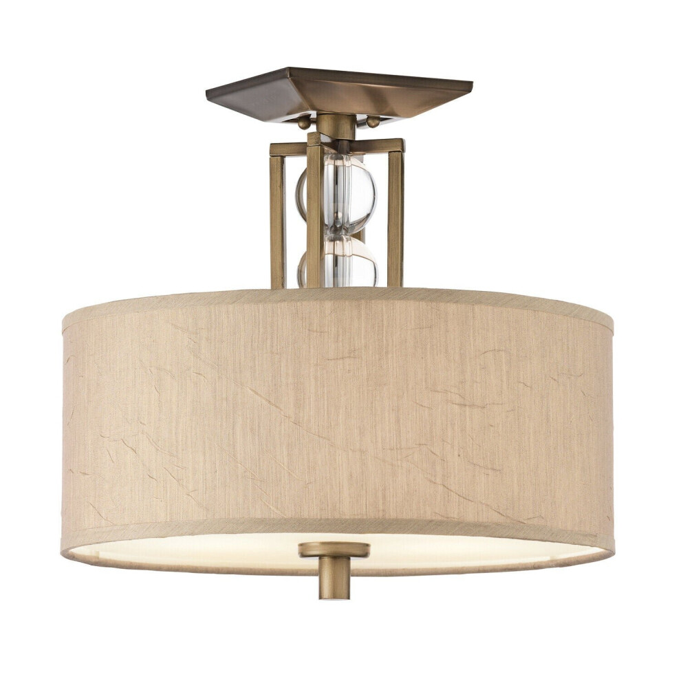 Loops 3 Bulb Semi Flush Crystal Spheres Fabric Shade Led E27 100W Light/Bronze