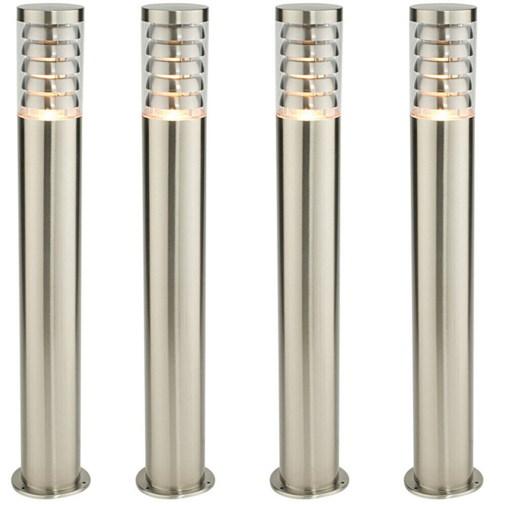 4 PACK Outdoor Garden Bollard Light 80cm Brushed Steel 9W Outside Lamp Post IP44