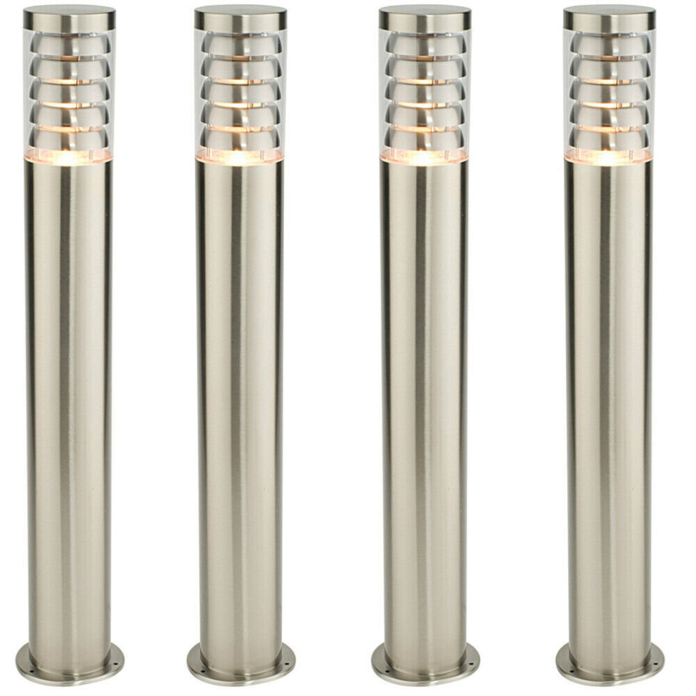 Loops 4 Pack Outdoor Garden Bollard 80Cm Brushed Steel 9W Outside Lamp Post Ip44 Light