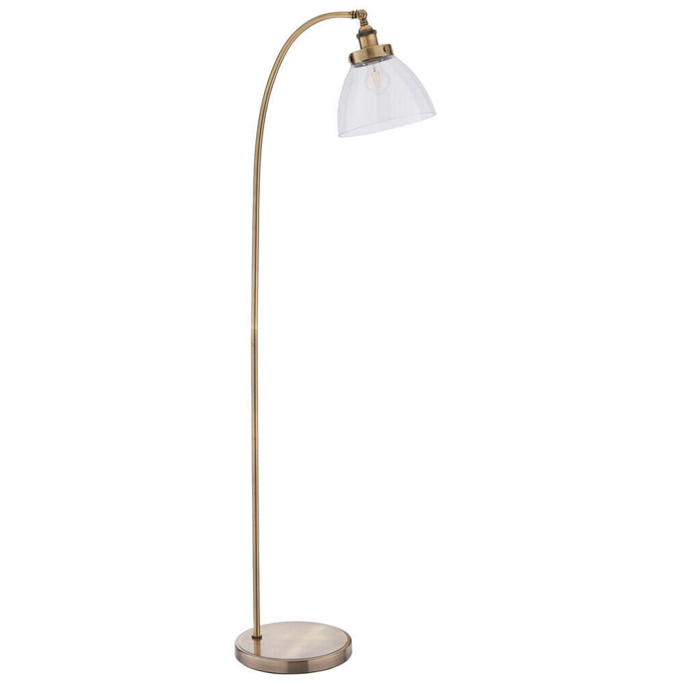 Curved Arm Floor Lamp Antique Brass Tall Free Standing Metal Retro Reading Light