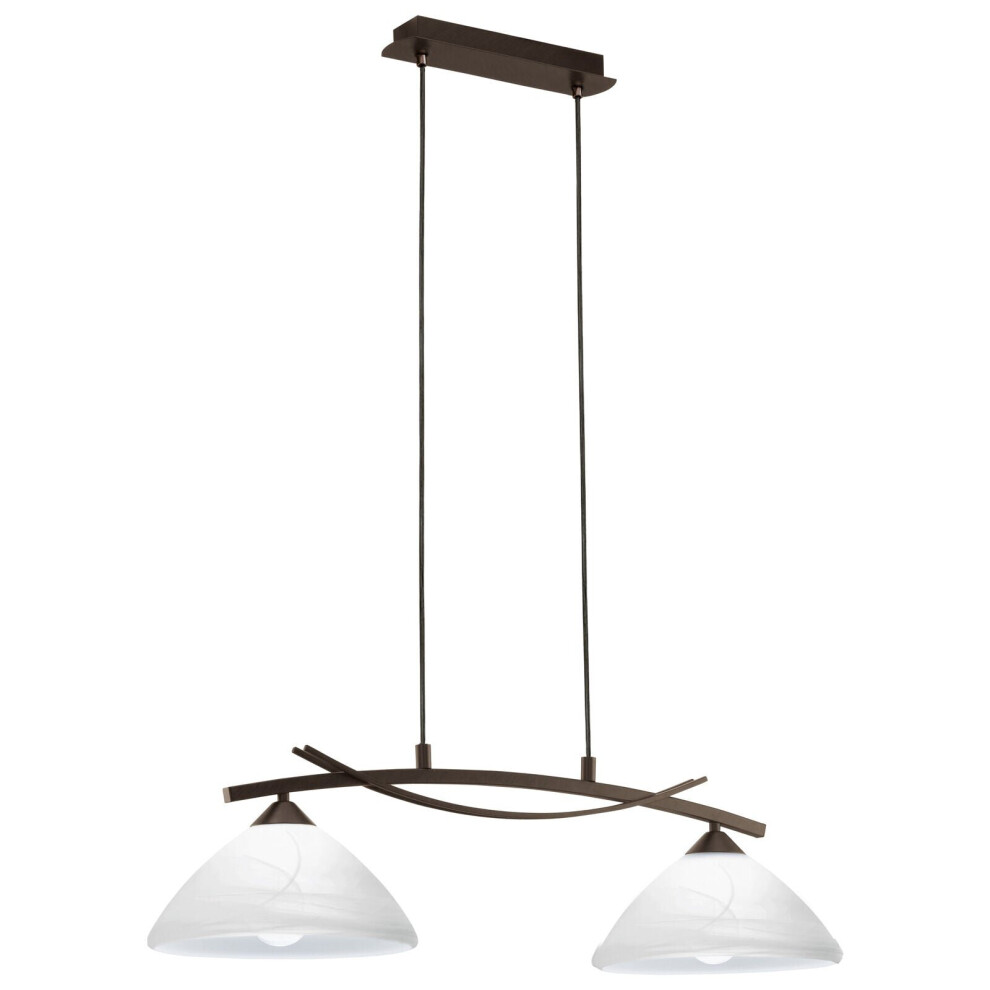 Pendant Light Colour Dark Brown Shade White Glass Alabaster Bulb E27 2x60W